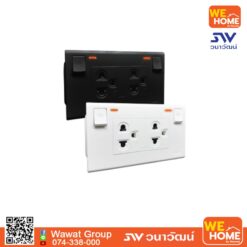 ชุดเต้ารับคู่ 3 ช่อง (กราวน์+ม่าน) สวิทซ์มีไฟ 16A~250VAC SC-SW2P6-W NANO