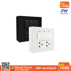 ชุดฝา 6 ช่อง 3 สวิตส์ 1ปลั๊กกราวด์คู่และบล็อกลอย 4x4นิ้ว ขาว CS11155-bw NANO